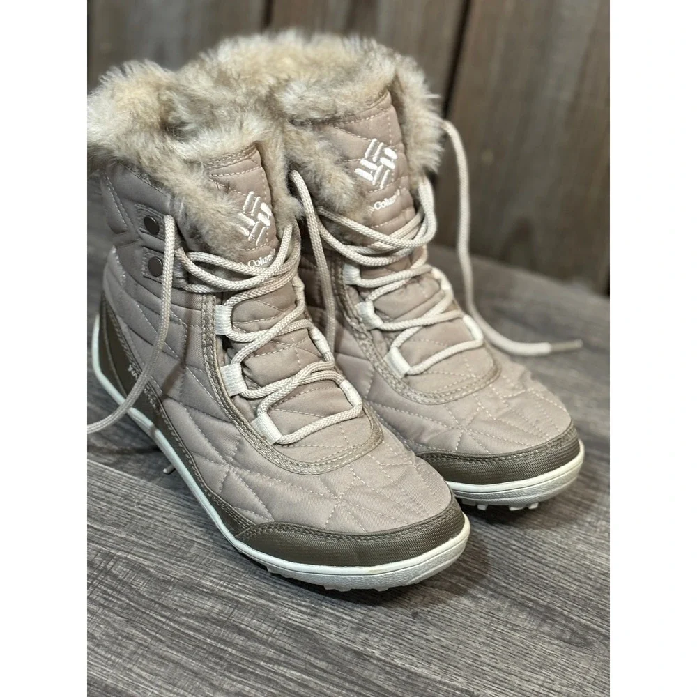 Columbia Minx Shorty III Waterproof Winter Boots Tan Faux Fur Womens 9